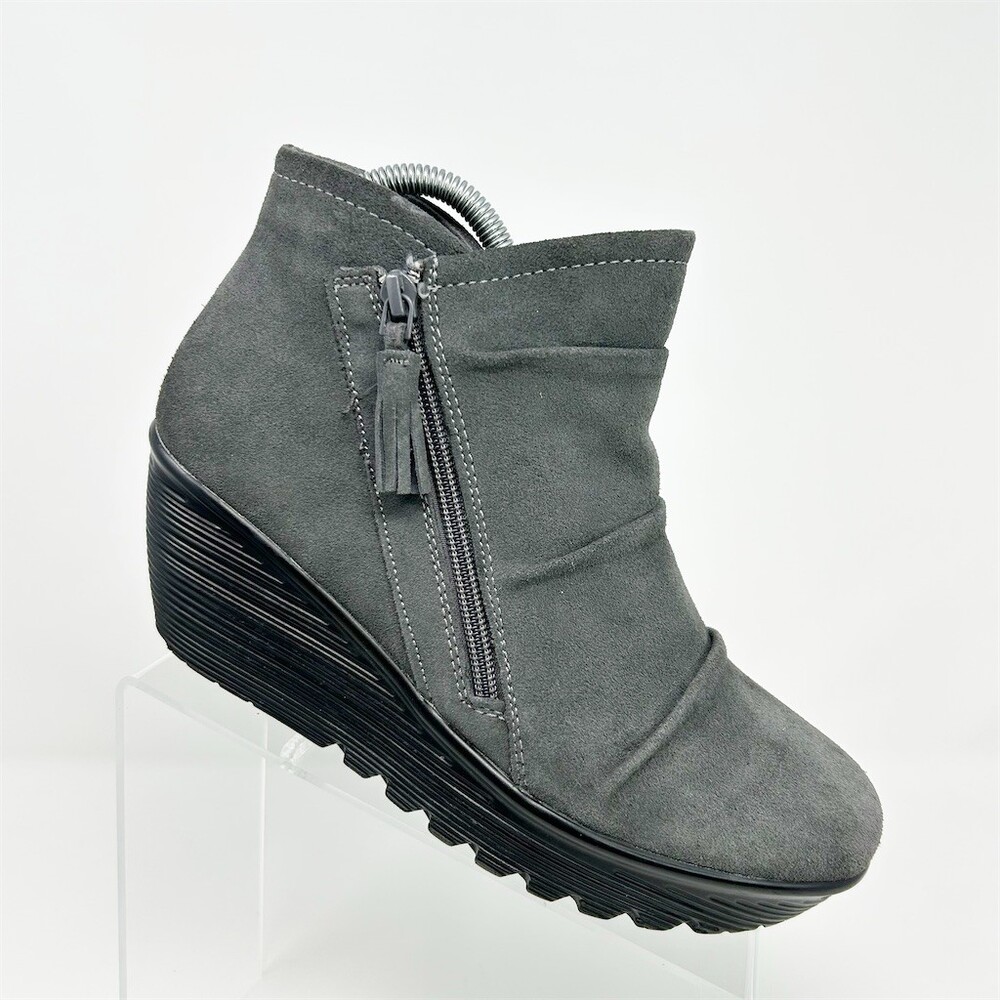 Skechers Parallel Womens Gray Wedge Ankle Booties Side Zip Tassel Size 9